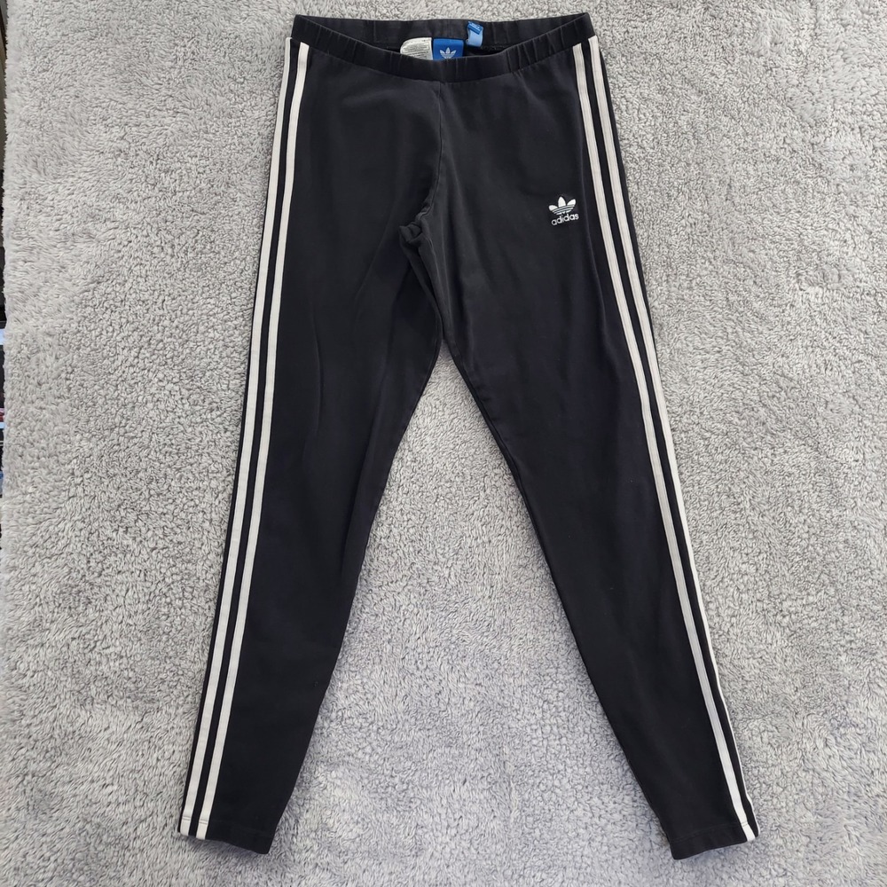 Adidas Pull On Legging Pants Women's Size M Black White‎ Striped Stretch Sports